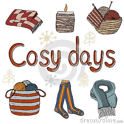 Cosy vector illustration hygge elements Vector Illustration